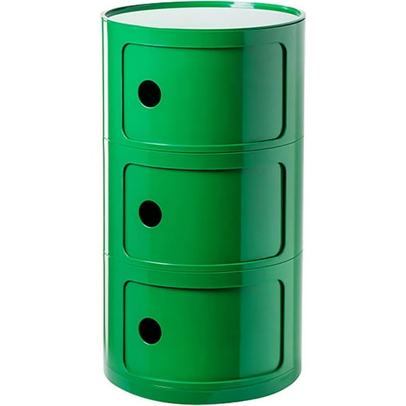 ColourTree 3 Tier Green Round Nightstand with Drawers,Small Bedside Table with Storage,Round Storage Cabinet with Sliding Door,Modern End Table Side Table