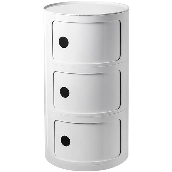 ColourTree 3 Tier White Round Nightstand with Drawers,Small Bedside Table with Storage,Round Storage Cabinet with Sliding Door,Modern End Table Side Table