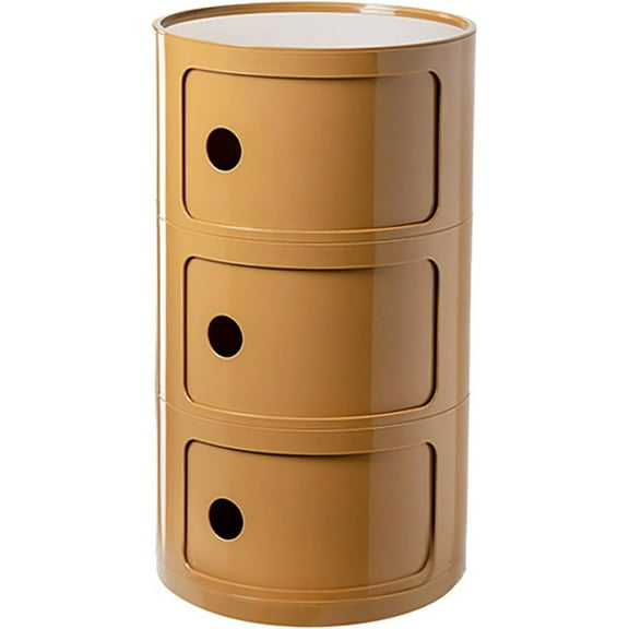 ColourTree 3 Tier Yellow Round Nightstand with Drawers,Small Bedside Table with Storage,Round Storage Cabinet with Sliding Door,Modern End Table Side Table