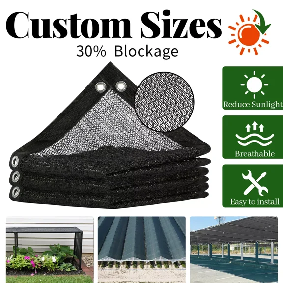 ColourTree 30% Shade Cloth for Plant, Black 2FT x 61FT Custom Size Outdoor Shade Tarp, Shade Cover with Upgrade Grommets and Zip Ties, Netting Sunblock Net for Vegetables Flower Garden Greenhouse