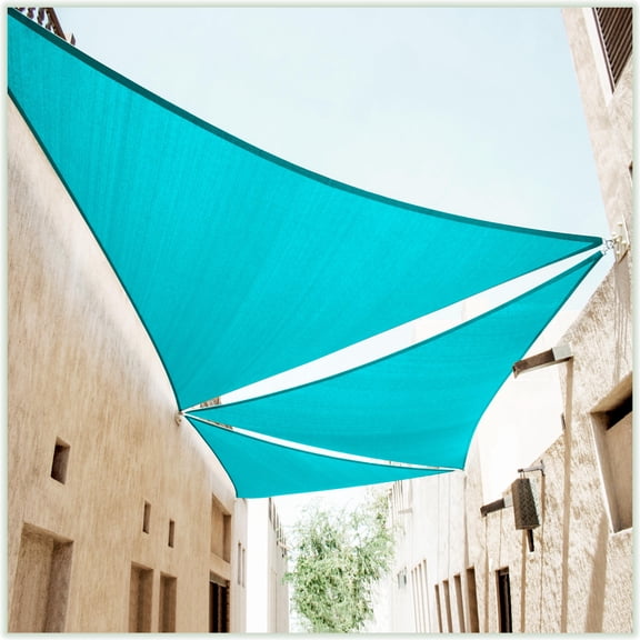 ColourTree 32' x 32' x 32' Turquoise Triangle Sun Shade Sail Canopy Mesh Fabric UV Block - Commercial Heavy Duty - 190 GSM - 3 Years Warranty ( We Make Custom Size )