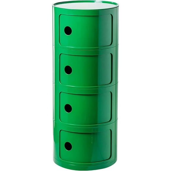 ColourTree 4 Tier Green Round Nightstand with Drawers,Small Bedside Table with Storage,Round Storage Cabinet with Sliding Door,Modern End Table Side Table