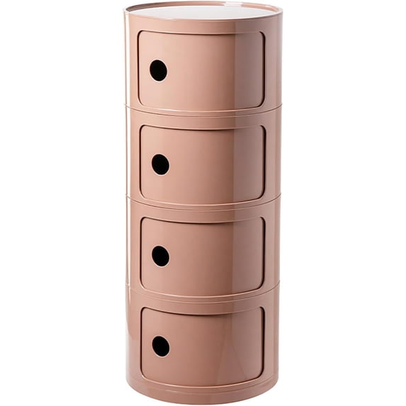 ColourTree 4 Tier Pink Round Nightstand with Drawers,Small Bedside Table with Storage,Round Storage Cabinet with Sliding Door,Modern End Table Side Table