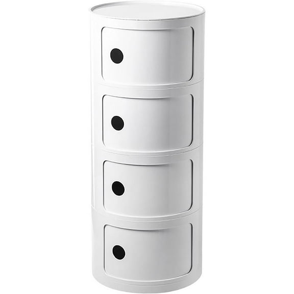 ColourTree 4 Tier White Round Nightstand with Drawers,Small Bedside Table with Storage,Round Storage Cabinet with Sliding Door,Modern End Table Side Table
