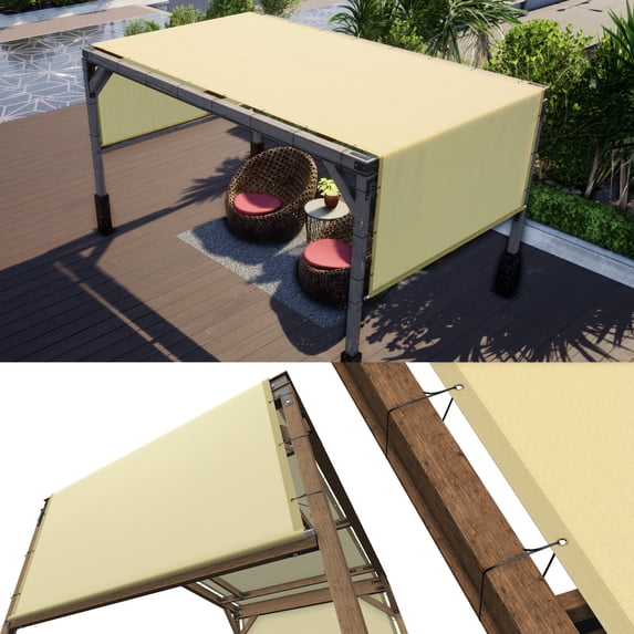 ColourTree 4' W x 15' L Beige Pergola Sun Shade Canopy Replacement Cover, Commercial Grade 260 GSM Cloth for Outdoor Patio, Includes Stainless Steel Weighted Rods (We Make Custom Size)