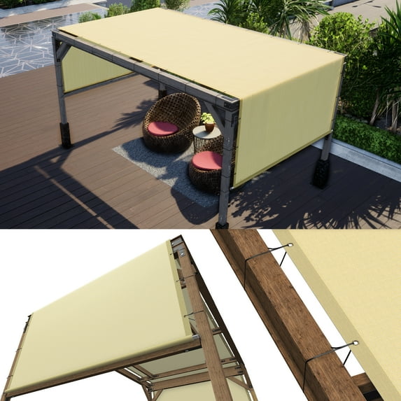 ColourTree 4' W x 16' L Beige Pergola Sun Shade Canopy Replacement Cover, Commercial Grade 260 GSM Cloth for Outdoor Patio, Includes Stainless Steel Weighted Rods (We Make Custom Size)