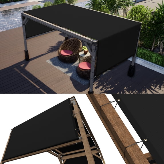 ColourTree 4' W x 7' L Black Pergola Sun Shade Canopy Replacement Cover, Commercial Grade 260 GSM Cloth for Outdoor Patio, Includes Stainless Steel Weighted Rods (We Make Custom Size)