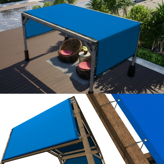ColourTree 4' W x 9' L Blue Pergola Sun Shade Canopy Replacement Cover, Commercial Grade 260 GSM Cloth for Outdoor Patio, Includes Stainless Steel Weighted Rods (We Make Custom Size)
