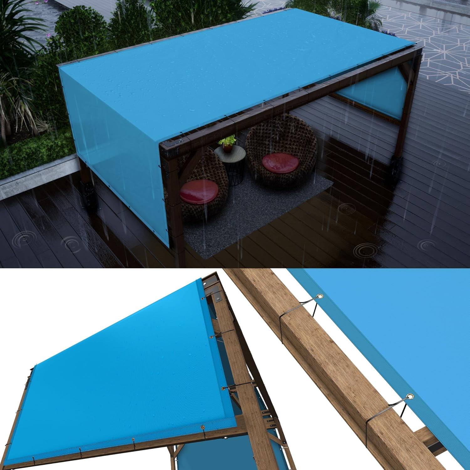 ColourTree 4' x 12' Blue Waterproof Pergola Sun Shade Canopy Replacement Cover UPF50, Commercial Grade 260 GSM Cloth for Outdoor Patio, Garden, Deck, Backyard (We Make Custom Size)