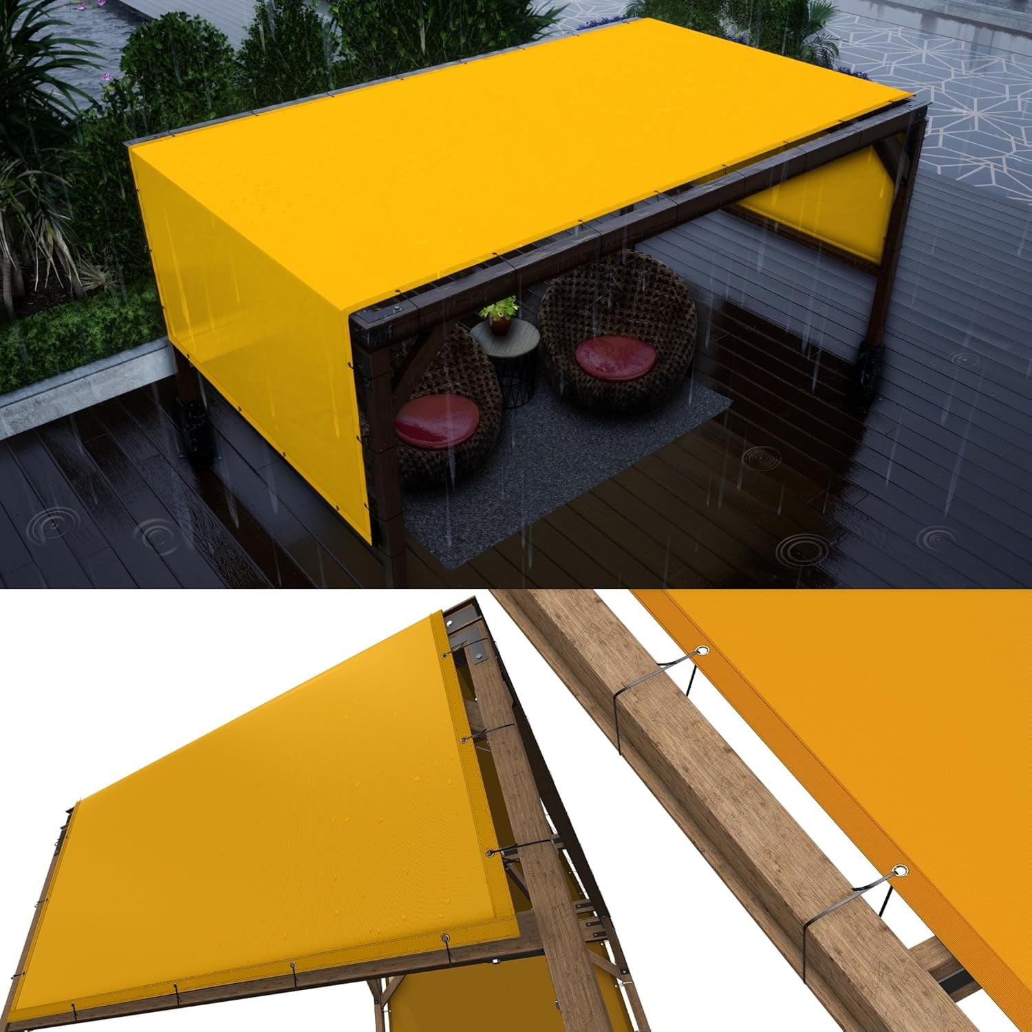 ColourTree 4' x 4' Yellow Waterproof Pergola Sun Shade Canopy Replacement Cover UPF50, Commercial Grade 260 GSM Cloth for Outdoor Patio, Garden, Deck, Backyard (We Make Custom Size)