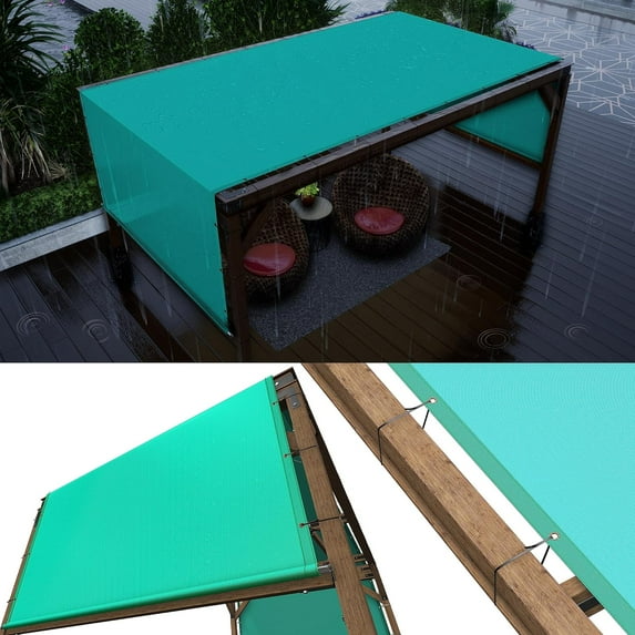ColourTree 5' W x 16' L Waterproof Turquoise Pergola Sun Shade Canopy Replacement Cover, Commercial Grade 260 GSM Cloth for Outdoor Patio, Includes Stainless Steel Weighted Rods (We Make Custom Size)