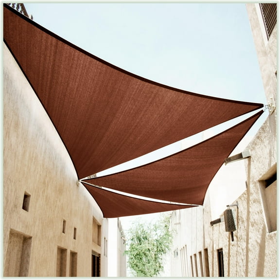 ColourTree 5' x 5' x 5' Brown Triangle Sun Shade Sail Canopy Mesh Fabric UV Block & Water Air Permeable - Commercial Heavy Duty - 190 GSM - 3 Years Warranty - Custom Make