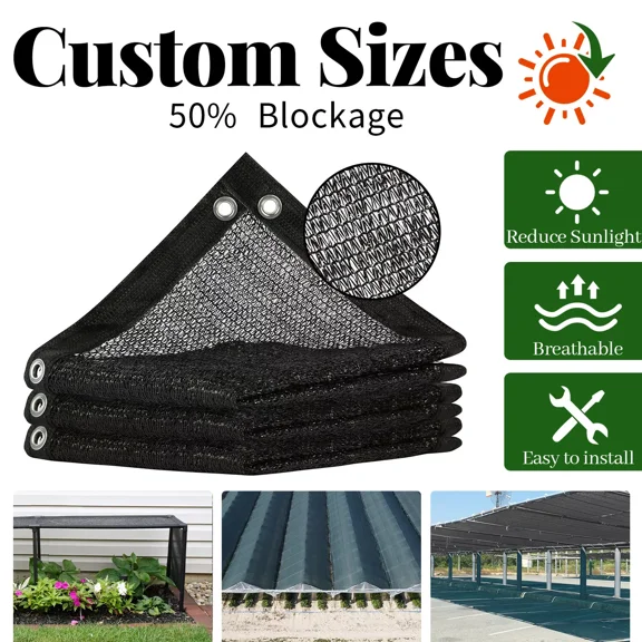 ColourTree 50% Shade Cloth for Plant, Black 10FT x 28FT Custom Size Outdoor Shade Tarp, Shade Cover with Upgrade Grommets and Zip Ties, Netting Sunblock Net for Vegetables Flower Garden Greenhouse