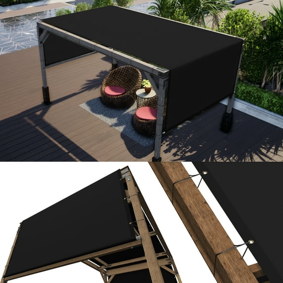 ColourTree 8' W x 12' L Black Pergola Sun Shade Canopy Replacement Cover, Commercial Grade 260 GSM Cloth for Outdoor Patio, Includes Stainless Steel Weighted Rods (We Make Custom Size)