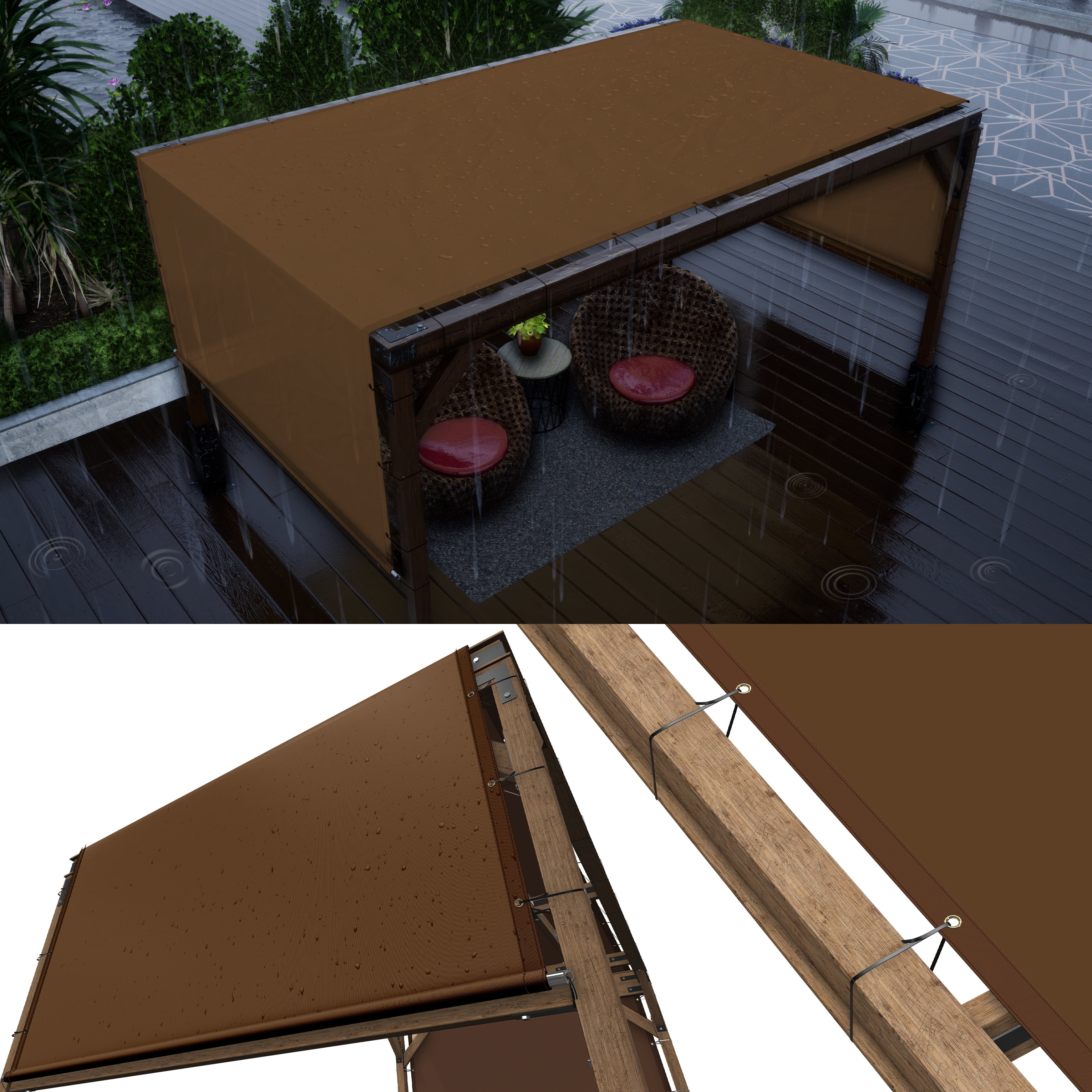 Brown 8' x 12' Pergola Sun Shade Canopy with Stainless Steel Rods