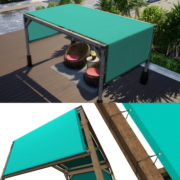 ColourTree 8' W x 14' L Turquoise Pergola Sun Shade Canopy Replacement Cover, Commercial Grade 260 GSM Cloth for Outdoor Patio, Includes Stainless Steel Weighted Rods (We Make Custom Size)