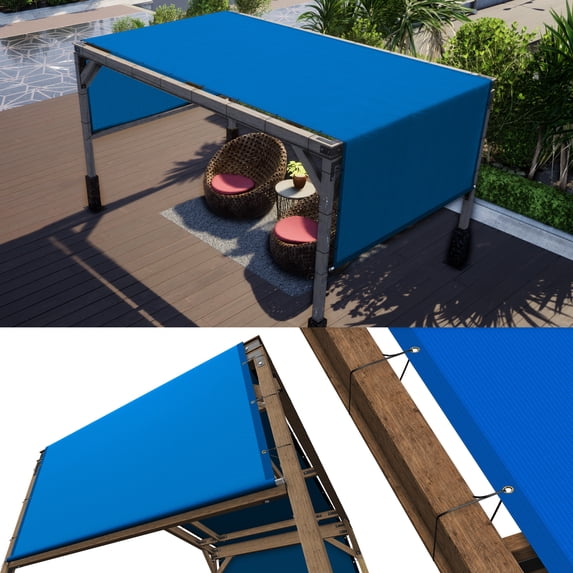 ColourTree 8' W x 18' L Blue Pergola Sun Shade Canopy Replacement Cover, Commercial Grade 260 GSM Cloth for Outdoor Patio, Includes Stainless Steel Weighted Rods (We Make Custom Size)