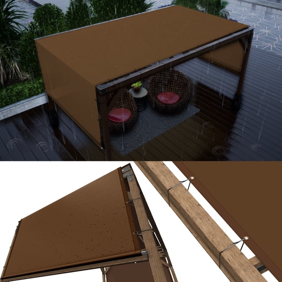 ColourTree 8' W x 20' L Waterproof Brown Pergola Sun Shade Canopy Replacement Cover, Commercial Grade 260 GSM Cloth for Outdoor Patio, Includes Stainless Steel Weighted Rods (We Make Custom Size)