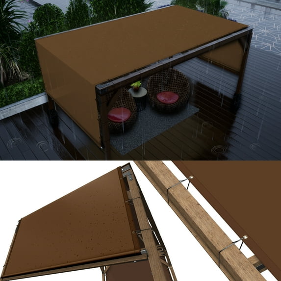 ColourTree 8' W x 30' L Brown Pergola Sun Shade Canopy Replacement Cover, Commercial Grade 260 GSM Cloth for Outdoor Patio, Includes Stainless Steel Weighted Rods (We Make Custom Size)