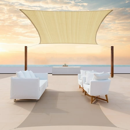 ColourTree 8' x 12' Beige Rectangle Sun Shade Sail Heavy Duty Mesh UV Block for Patio