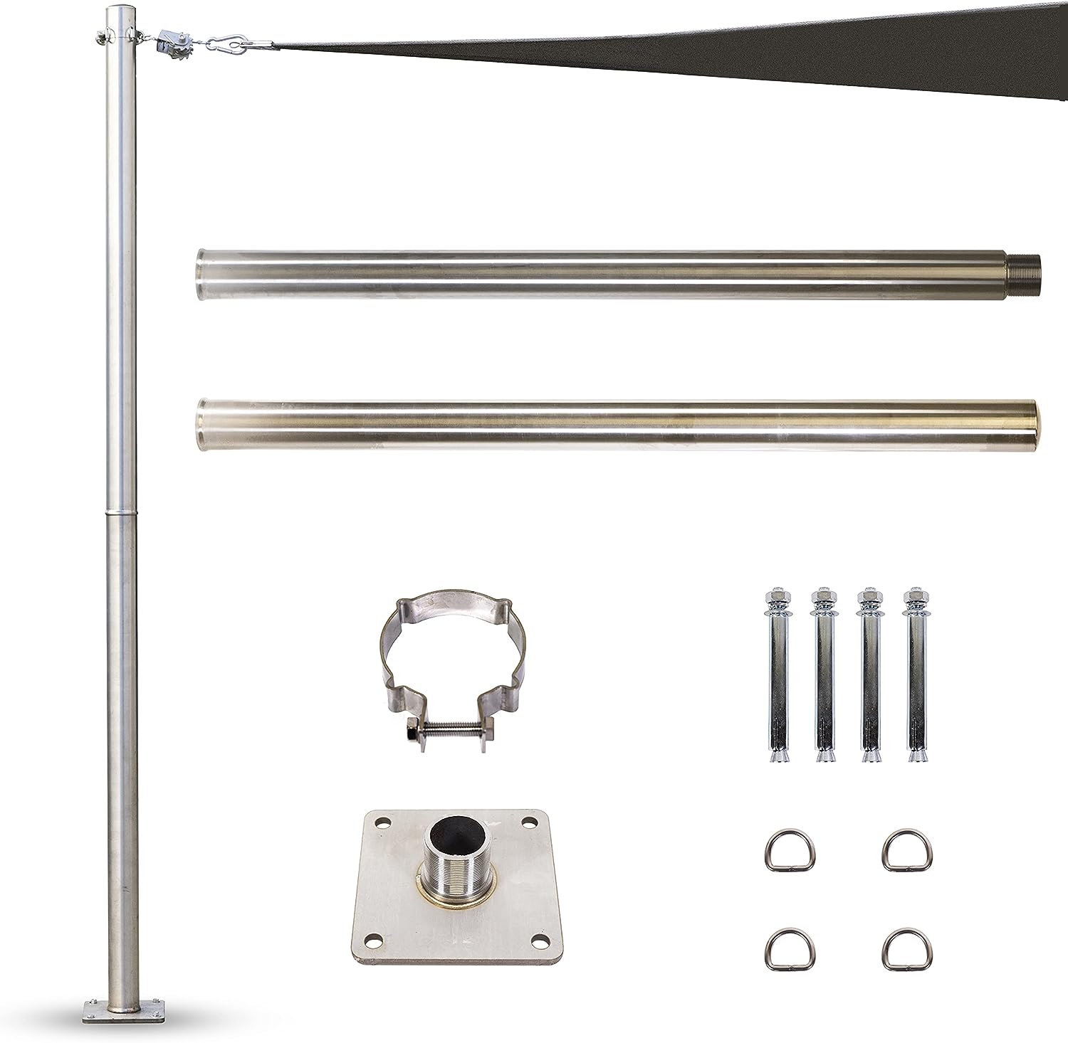 ColourTree 8ft Sun Shade Sail Pole, Stainless Steel, Adjustable Height