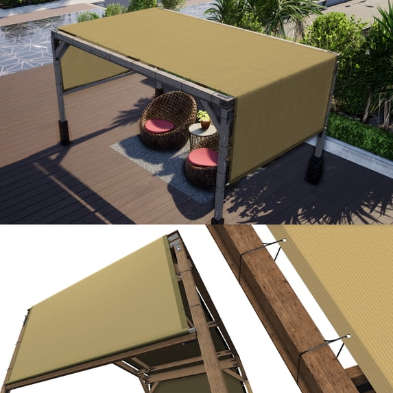 ColourTree 9' W x 11' L Sand Beige Pergola Sun Shade Canopy Replacement Cover, Commercial Grade 260 GSM Cloth for Outdoor Patio, Includes Stainless Steel Weighted Rods (We Make Custom Size)
