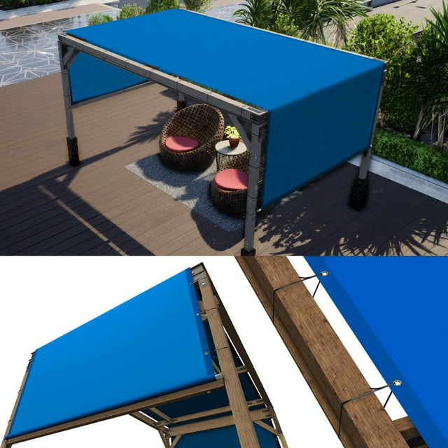 ColourTree 9' W x 18' L Blue Pergola Sun Shade Canopy Replacement Cover, Commercial Grade 260 GSM Cloth for Outdoor Patio, Includes Stainless Steel Weighted Rods (We Make Custom Size)