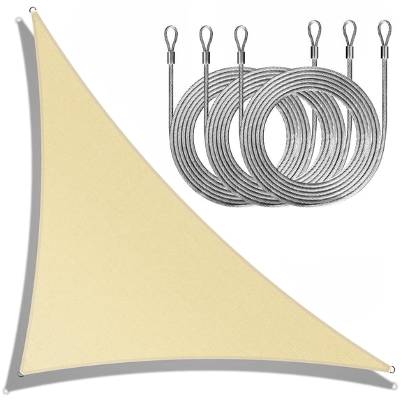 ColourTree Beige Triangle Sun Shade Sail Canopy with 3 Steel Cables - UV Block, Water Permeable, Heavy-Duty Outdoor Awning for Patio, Garden, Yard