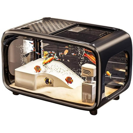 ColourTree Black Transparent Fish Tank – Mini Aquascape Aquarium for Betta & Small Fish, Durable Acrylic, Shatter-Resistant