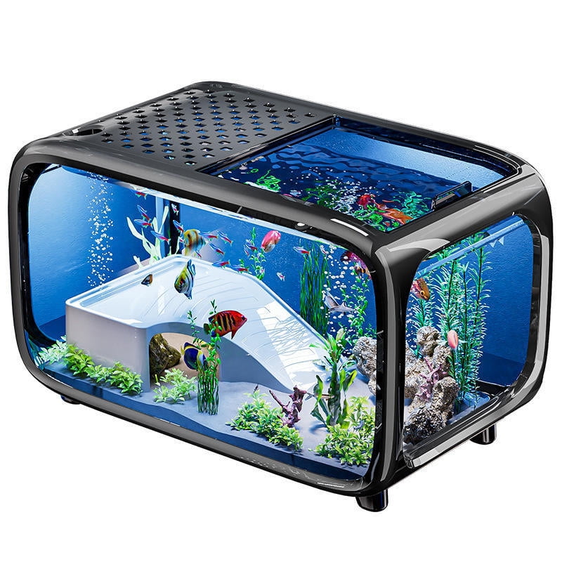 ColourTree Black Transparent Fish Tank – Mini Aquascape Aquarium for Betta & Small Fish, Durable Acrylic, Shatter-Resistant