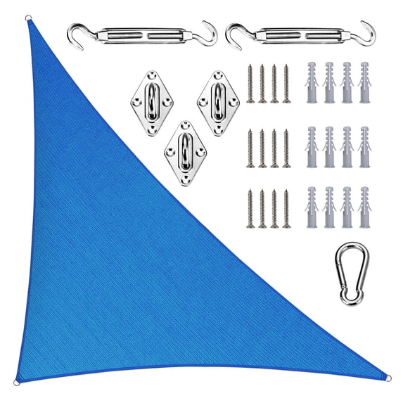ColourTree Blue Triangle Sun Shade Sail Canopy with Hardware Kit - UV Block, Water Permeable, Heavy-Duty Outdoor Awning for Patio, Garden, Yard