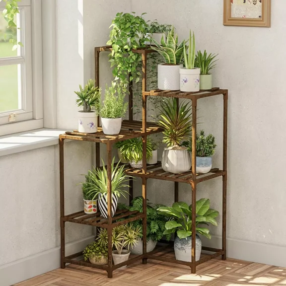 ColourTree Brown 22.6"X11.6"x37.6" Plant Stands Indoor Wood Plant Shelf Outdoor Tiered Plant Rack for Multiple Plants Ladder Plant Holder Plant Table