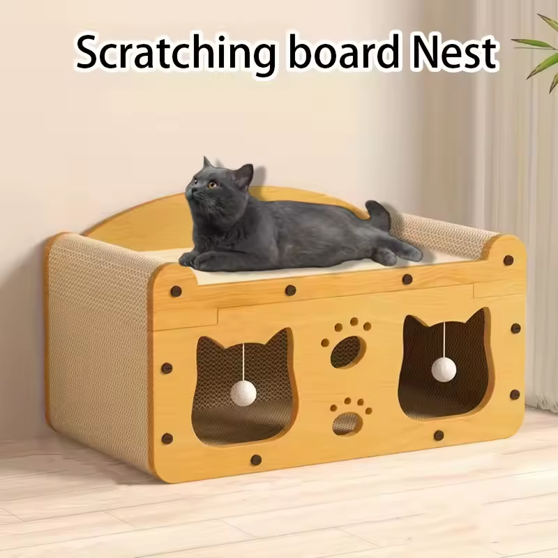 ColourTree Cardboard Cat House, Foldable Cat Hideaway Cave Multifunctional Cat Scratcher House, Resting and Sleeping Exercising and Playing Kitty Condo for Small Kitty