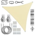 thumbnail image 1 of ColourTree Commercial-Grade Pro Ring Sun Shade Sail with Hardware Kit Winch Set - Heavy Duty Triangle UPF 50 + Beige Canopy, Reinforced Corners, 1 of 10