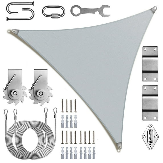 ColourTree Commercial Standard Heavy Duty Super Ring Sun Shade Sail - Triangle Canopy with 260GSM Fabric & Winch Hardware Kit