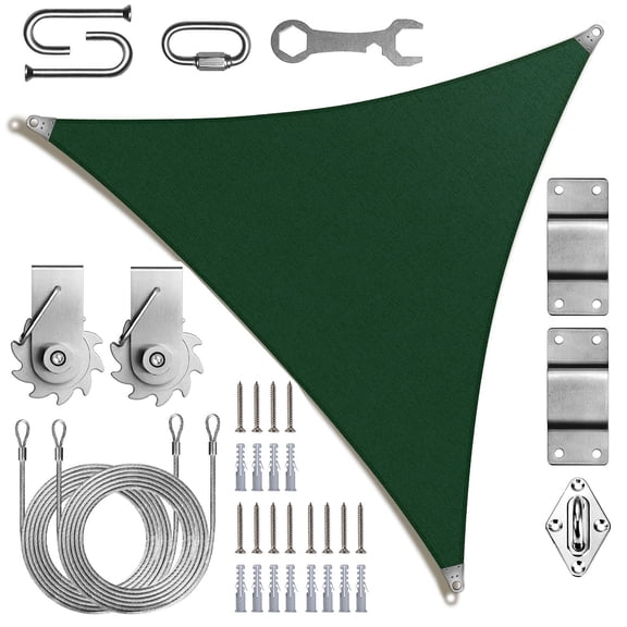ColourTree Commercial Standard Heavy Duty Super Ring Sun Shade Sail - Triangle Canopy with 260GSM Fabric & Winch Hardware Kit