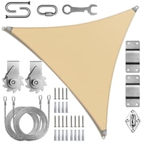 ColourTree Commercial Standard Heavy Duty Super Ring Sun Shade Sail - Triangle Canopy with 260GSM Fabric & Winch Hardware Kit