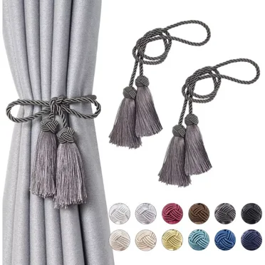 ColourTree Dark Gray 2PCS Curtain Tiebacks Handmade Decorative Curtain Holdbacks Rope with Tassel