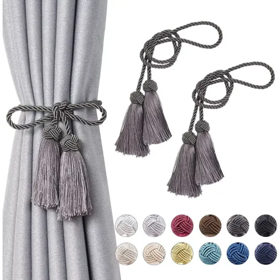 ColourTree Dark Gray 2PCS Curtain Tiebacks Handmade Decorative Curtain Holdbacks Rope with Tassel