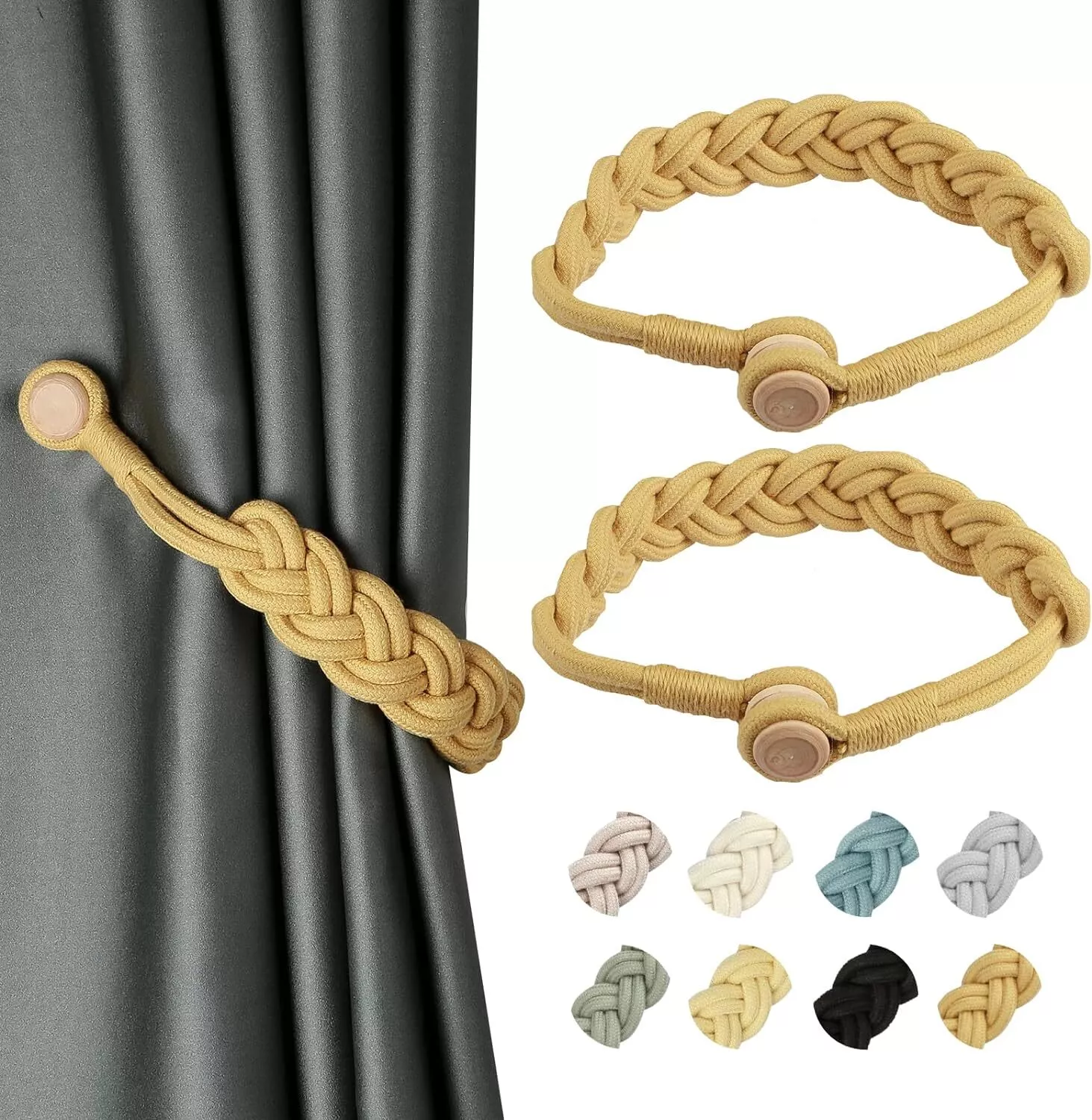 ColourTree Gold 2Pcs Curtain Tiebacks Magnetic Woven Curtain Holdback ...