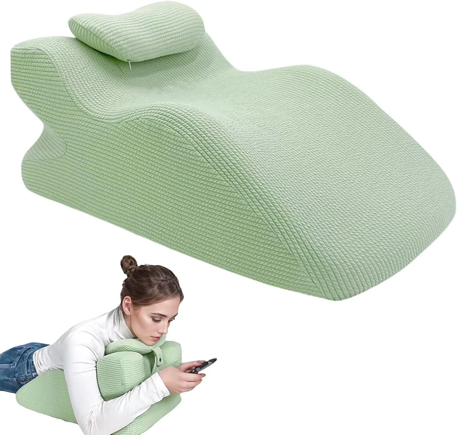 ColourTree Grass Green Adult Ergonomic Memory Foam Bed Triangle Wedge Pillow Headboard with Face Down Massage Prone Pillow Function for Reading, with Washable Cover