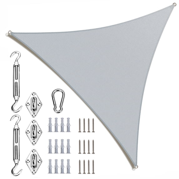 ColourTree Gray Triangle Sun Shade Sail Canopy with Hardware Kit - UV Block, Water Permeable, Heavy-Duty Outdoor Awning for Patio, Garden, Yard