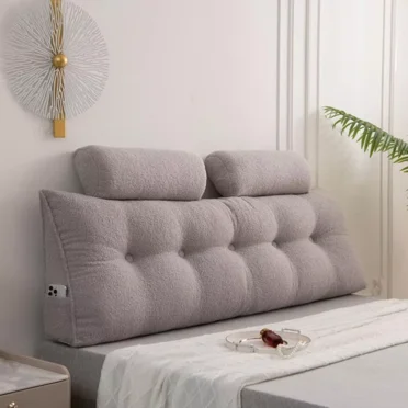 ColourTree Grey 59" L x 7.9" W x 19.7" H Headboard Pillow Queen Size Backrest Pillow,Headboard Wedge Pillow with 2 Pack Neck Roll Pillow Large,Removable Cover,with Two Large Side Pockets