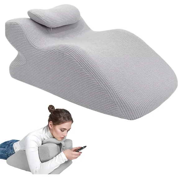 ColourTree Grey Adult Ergonomic Memory Foam Bed Triangle Wedge Pillow Headboard with Face Down Massage Prone Pillow Function for Reading, with Washable Cover