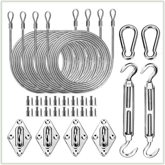 ColourTree Hardware Kit Set for Rectangle/Square Sun Shade Sails Canopy, Easy-Tensioning, 316 Military-Grade Stainless Steel(6 Inch Hardware Kit + Cables)