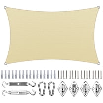ColourTree Heavy Duty Rectangle Pro Ring Sun Shade Sail with Hardware Kit - Commercial Grade 260 GSM UPF 50 Beige Canopy, Reinforced Corners