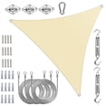 thumbnail image 1 of ColourTree Heavy Duty Triangle Pro Ring Sun Shade Sail with Hardware Kit + Cables - Commercial Grade 260 GSM UPF 50+ Beige Canopy, Reinforced Corners, 1 of 10
