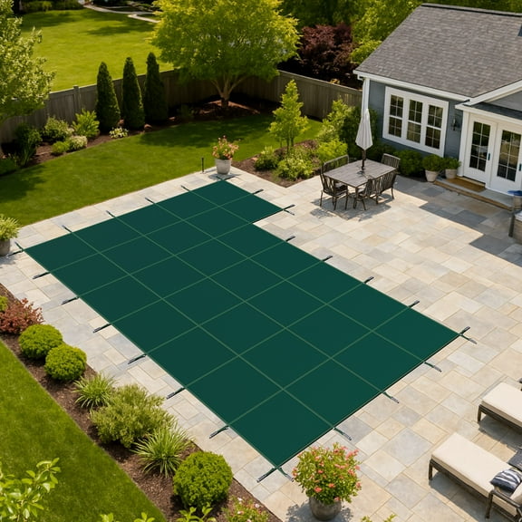 ColourTree Inground Pool Safety Cover, For 18x36ft Inground Pool with 5x10ft Right Step, 170GSM Material, Installation Hardware Included, Green