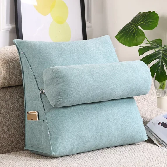 ColourTree Light Blue Wedge Reading Bed Sofa Rest Backrest, Reading and TV Pillow, Back Wedge Cushion Pillow with Adjustable Neck Pillow for Books, Gaming or Watching TV