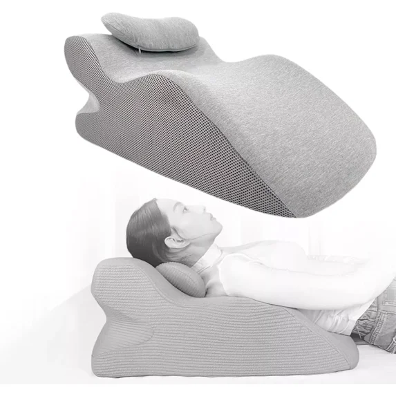 ColourTree Light Grey Adult Ergonomic Memory Foam Bed Triangle Wedge Pillow Headboard with Face Down Massage Prone Pillow Function for Reading, with Washable Cover